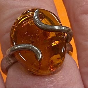 Silver amber ring